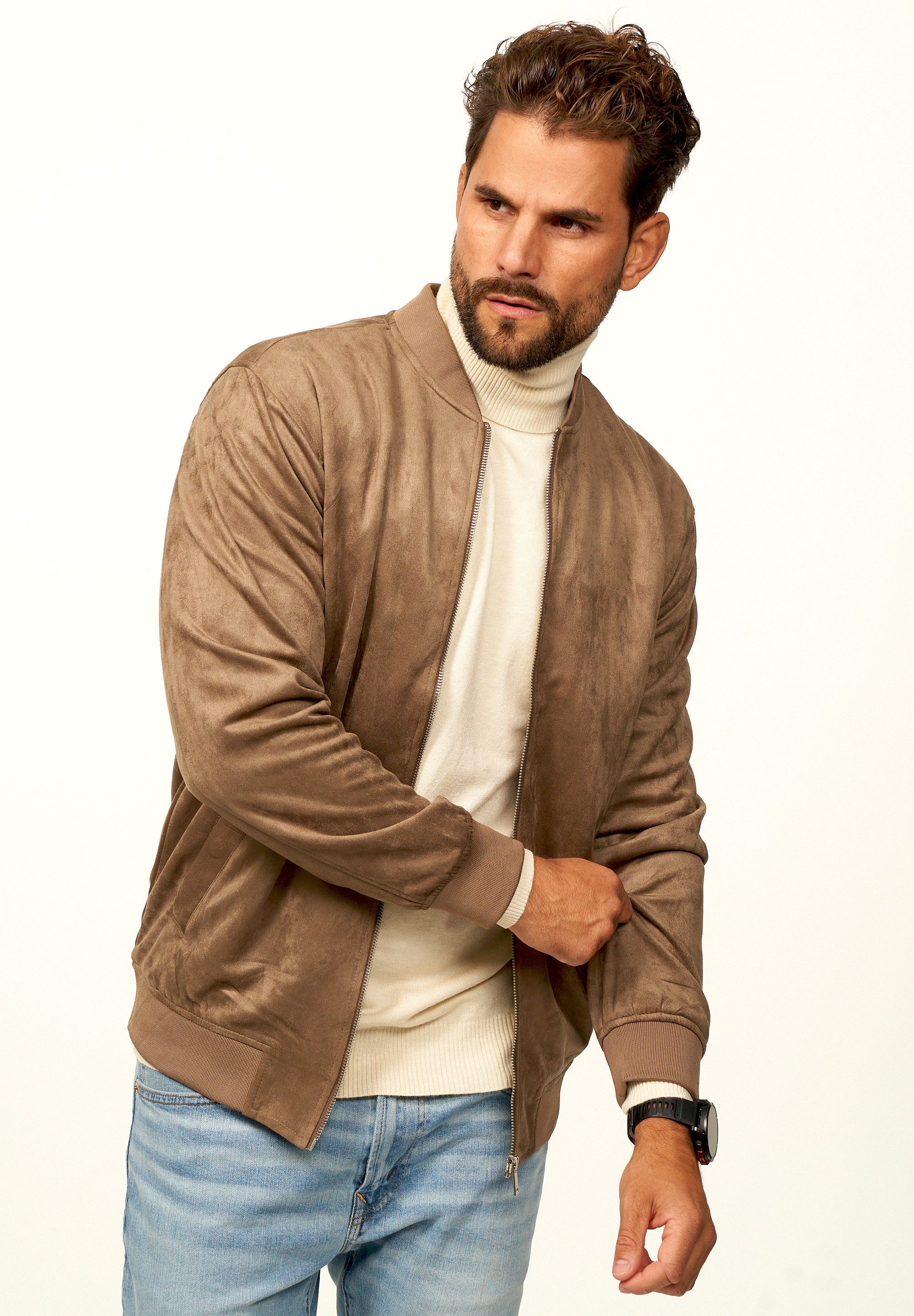 OneRedox Blouson als Weiche Übergangsjacke mit Baseball-Kragen Herren Blousonjacke im Bomberjacken Stil als Layering-Piece