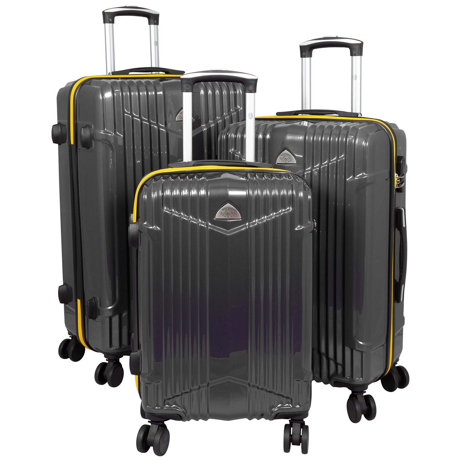 Trendyshop365 Trolleyset Kofferset 3 tlg Hartschale Daytona Hybrid 4 Rollen Zahlenschloss, (Trolley), Kontrastdetails, moderne Linien, sportliche Optik, markantes Design