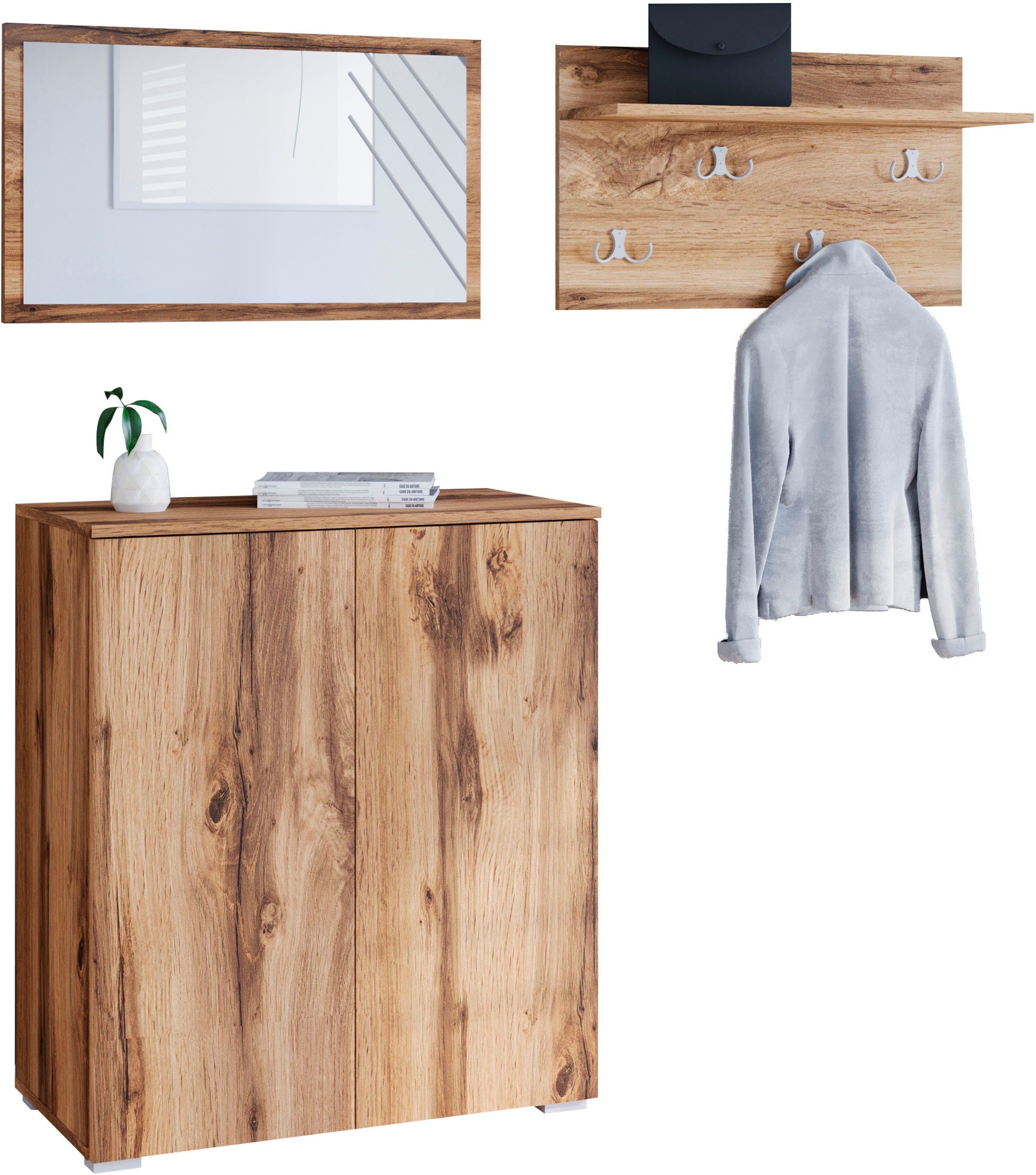 OTTO home Garderoben-Set PARIS/ TOKYO, (Komplett-Set, 3-St), Kompaktgarderobe Breite 150cm mit Spiegel für Ihren Eingangsbereich