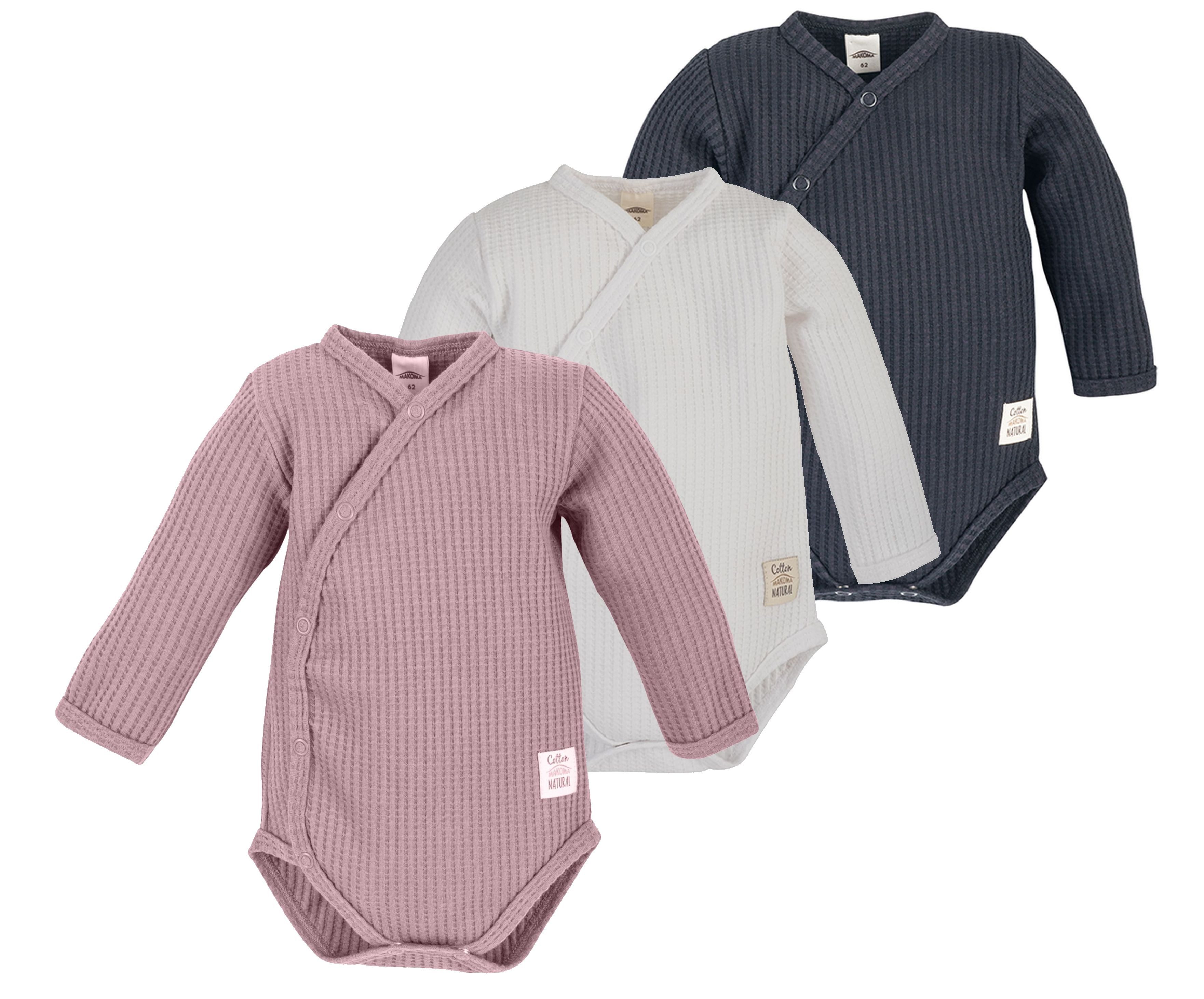 Wickelbody Baby Langarm Body Wickelbody 3er Set Waffelpique Blau