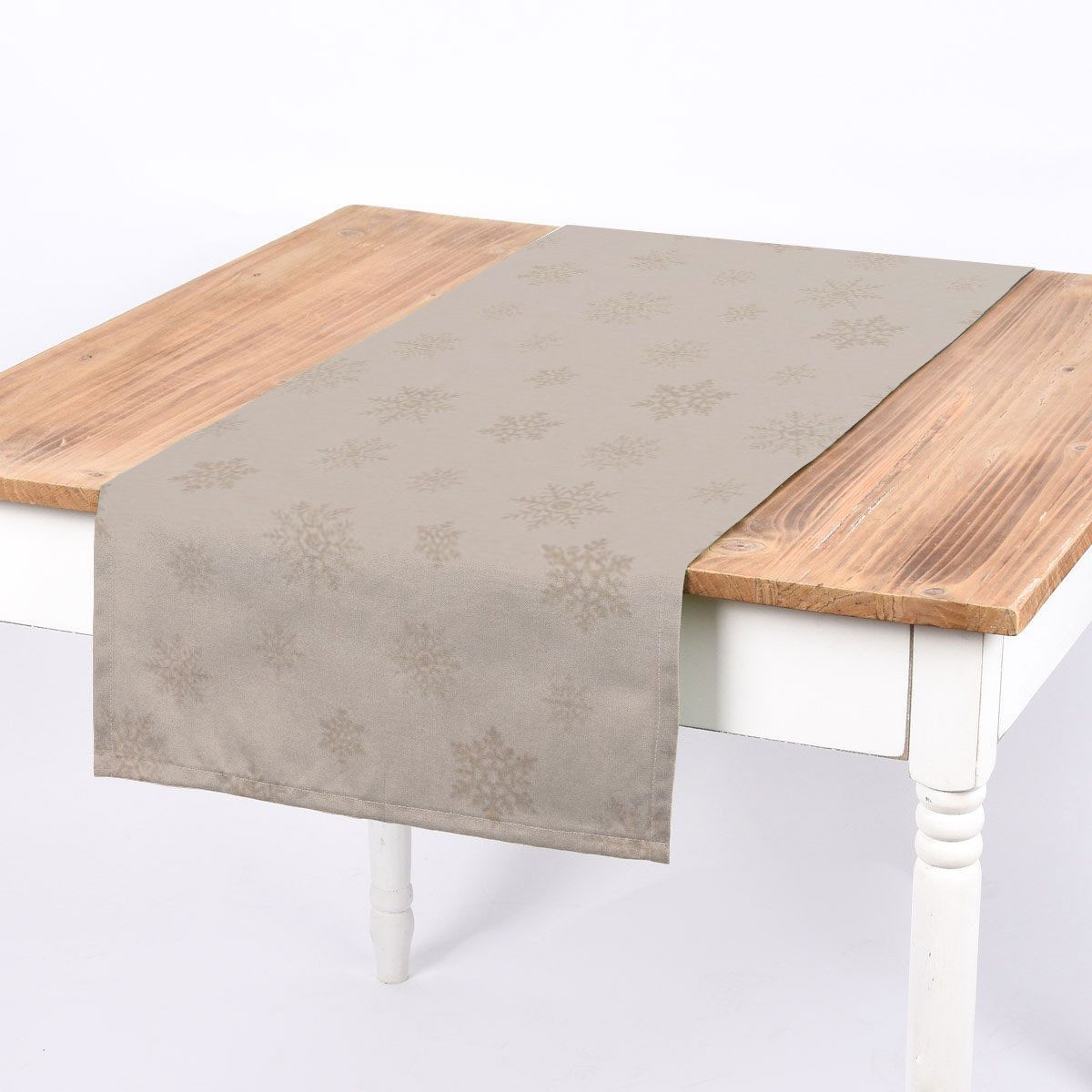 Tischläufer SCHÖNER LEBEN. Tischläufer Eiskristalle beige gold
