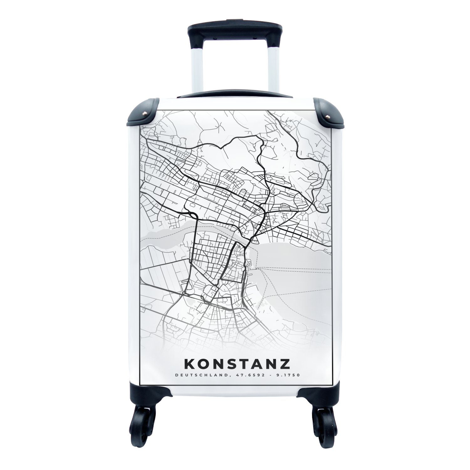 MuchoWow Handgepäckkoffer Konstanz - Karte - Stadtplan, 4 Rollen, Reisetasche mit rollen, Handgepäck für Ferien, Trolley, Reisekoffer