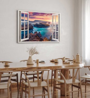 Sinus Art Leinwandbild Wandbild 120x80cm Fensterbild Island Landschaft Berge Meer Küste Sonne, (1 St)