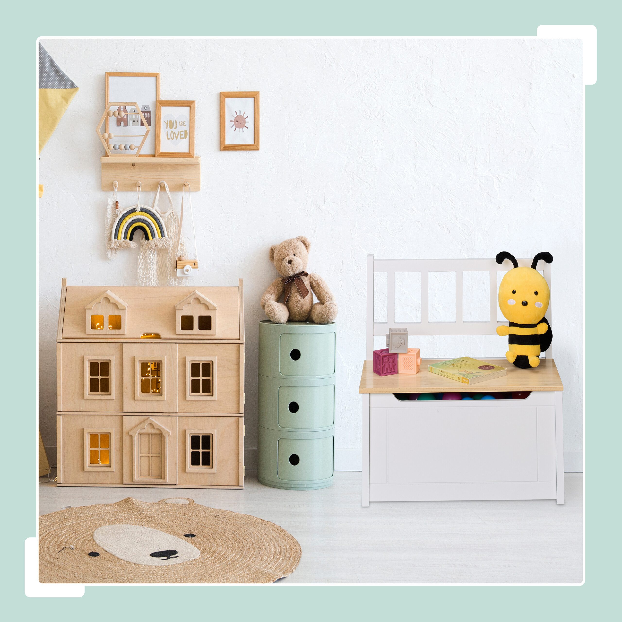relaxdays Sitzbank Kinderbank mit Stauraum (1-St), Weiss-braun
