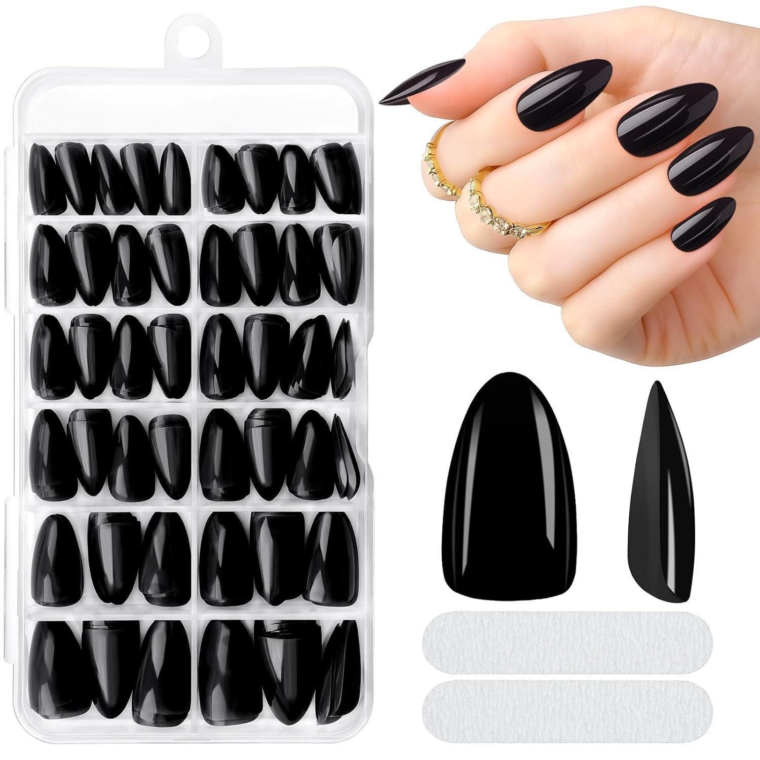LuxusKollektion Kunstfingernägel Falsche Nägel Press On Nails Acryl Kurz Mandel 10 Mandel-Schwarz