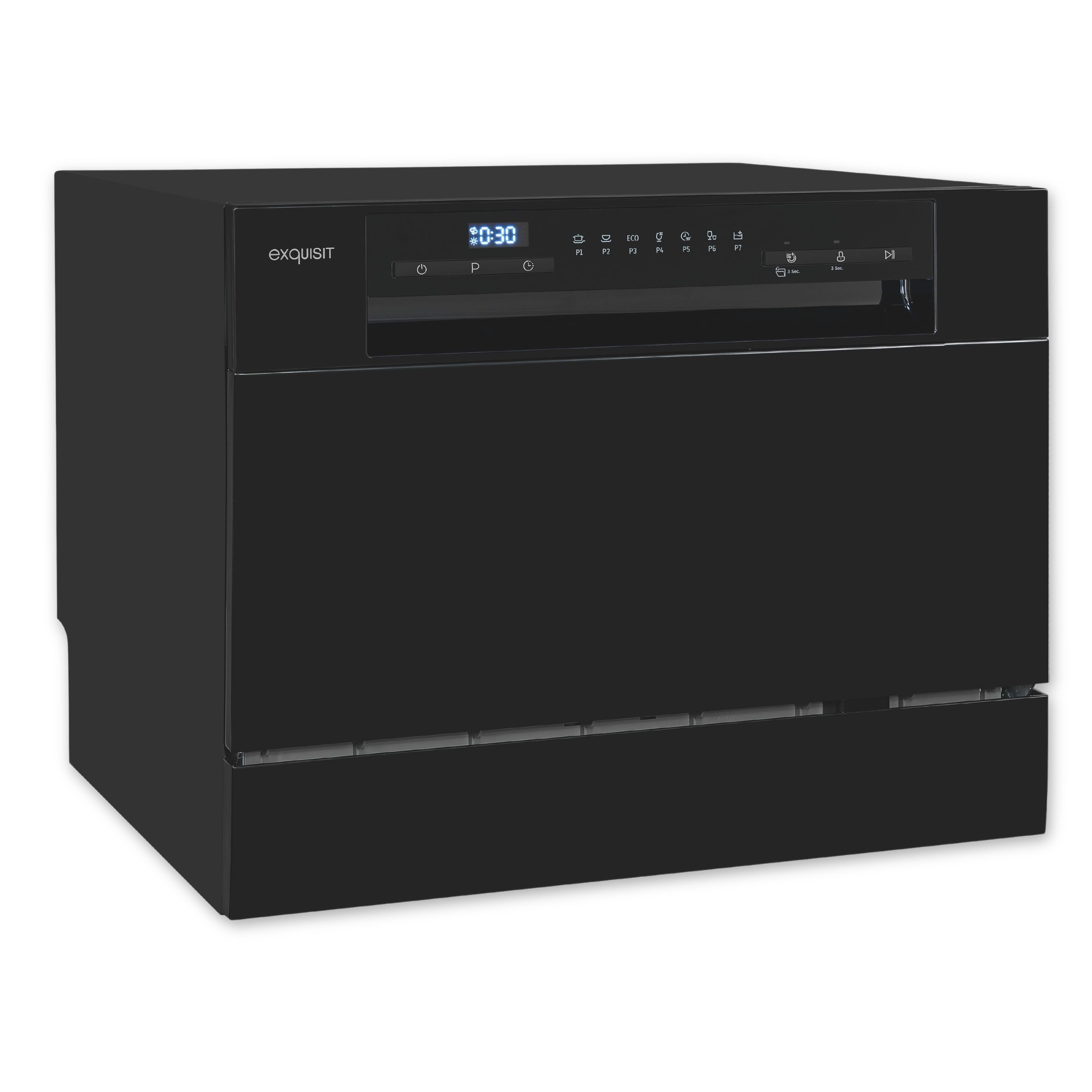 exquisit Tischgeschirrspüler GSP5206-030D, 6.5 l, 6 Maßgedecke, 6 Maßgedecke, 6,5 Liter, Auto-Door-Open, Startzeitvorwahl, LED-Display