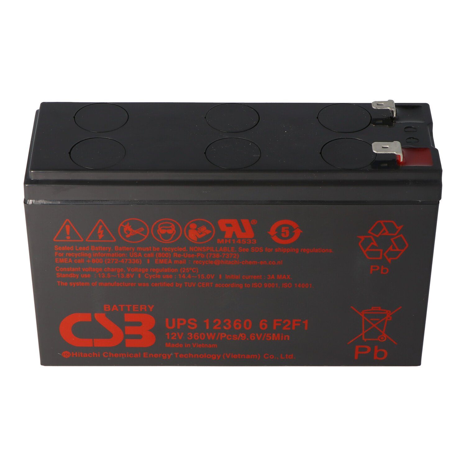 CSB CSB-UPS123606 12 Volt 7 Ah AGM Bleiakku 360Wh, 151x51x98,3mm Faston 4 Akku 7000 mAh (12,0 V)