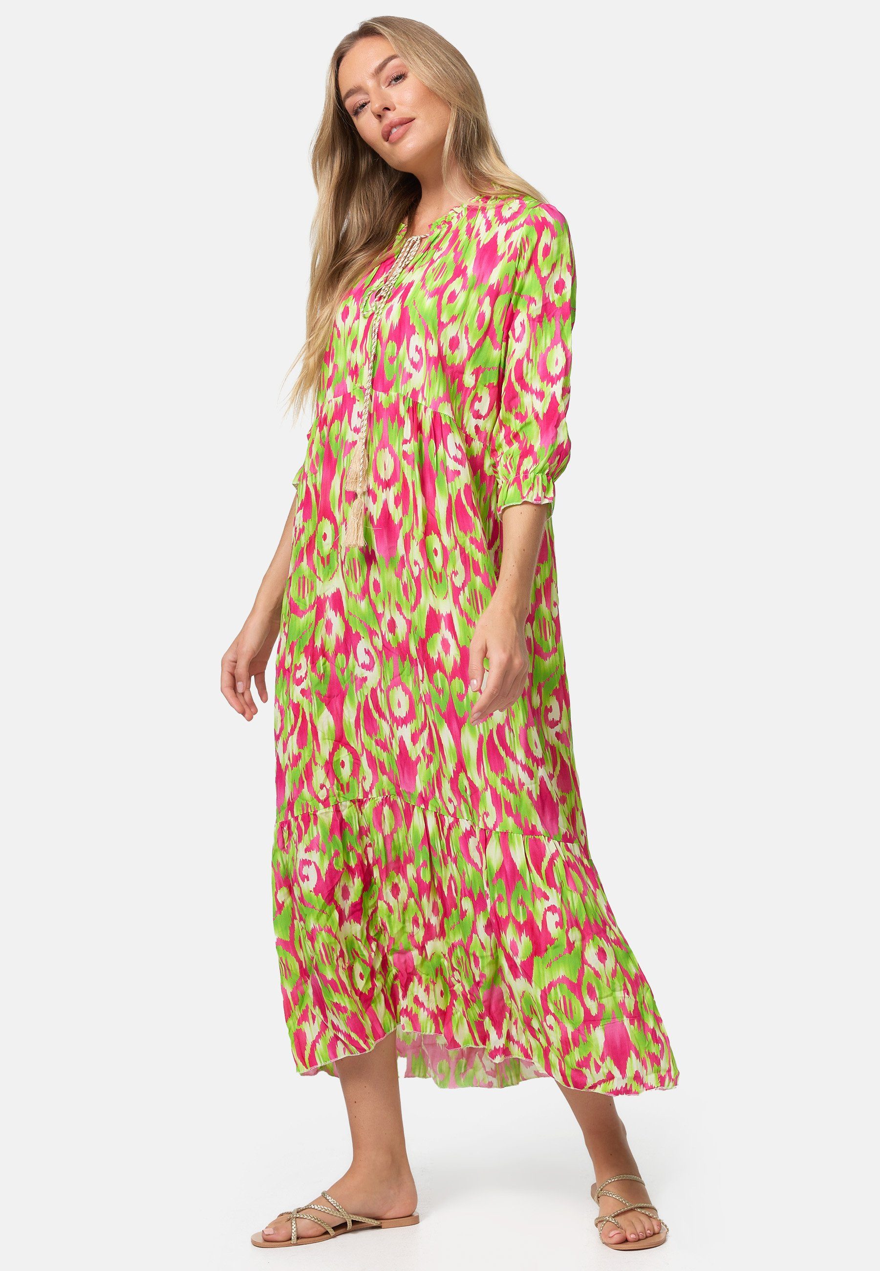 Rayshyne Maxikleid PM-37 (Sommerkleid Jersey Strandkleid mit Muster in Einheitsgröße)