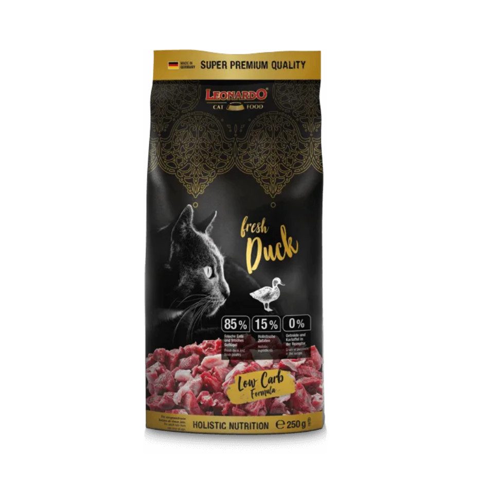 Leonardo Catfood Fresh Duck & Poultry - getreidefreies Trockenfutter mit 85% Fleisch, Trockenfutter für: Katzen