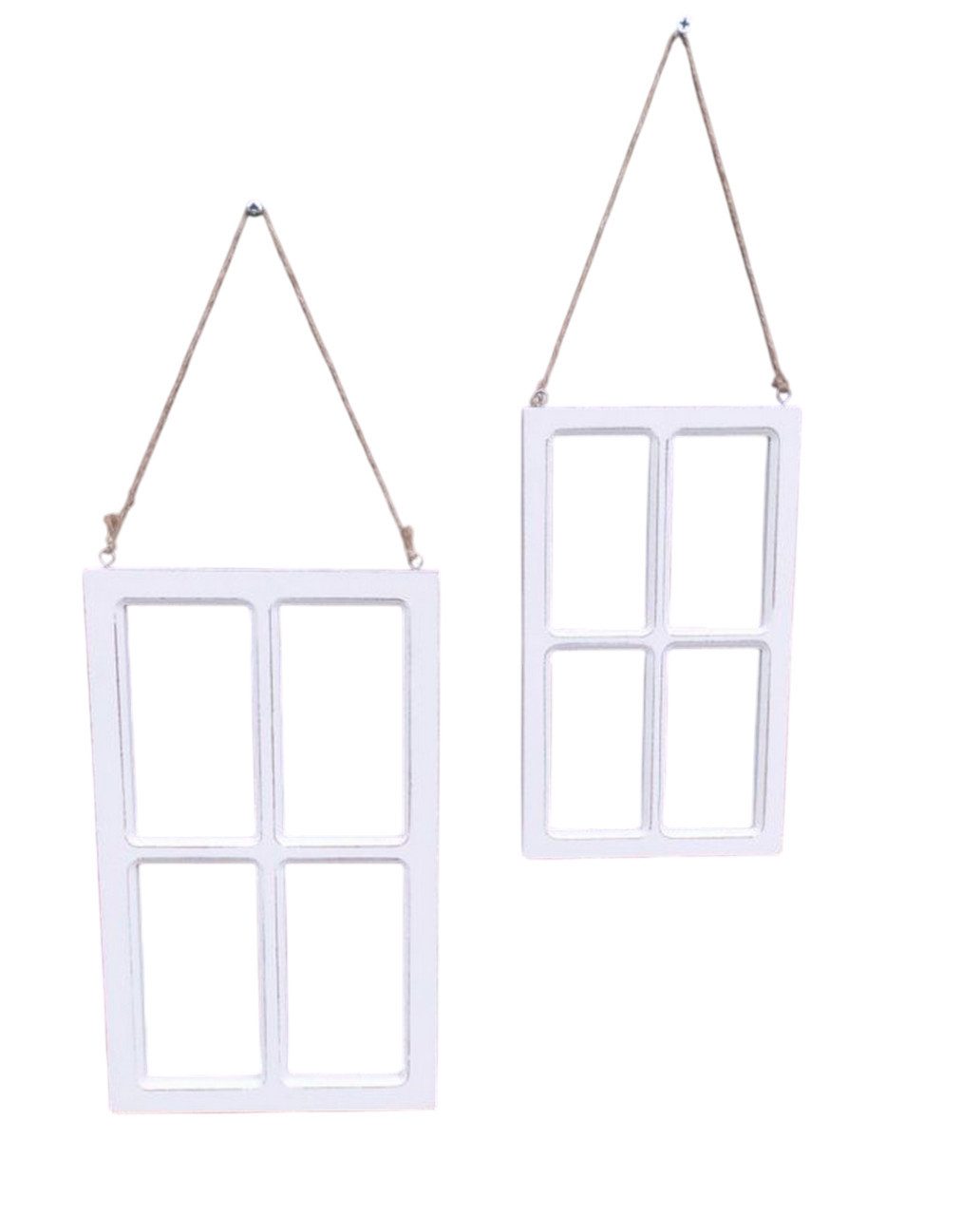 Dekohänger Kleine Dekofenster Set 2 St. Sprossenfenster Dekorahmen weiß 30+23 cm