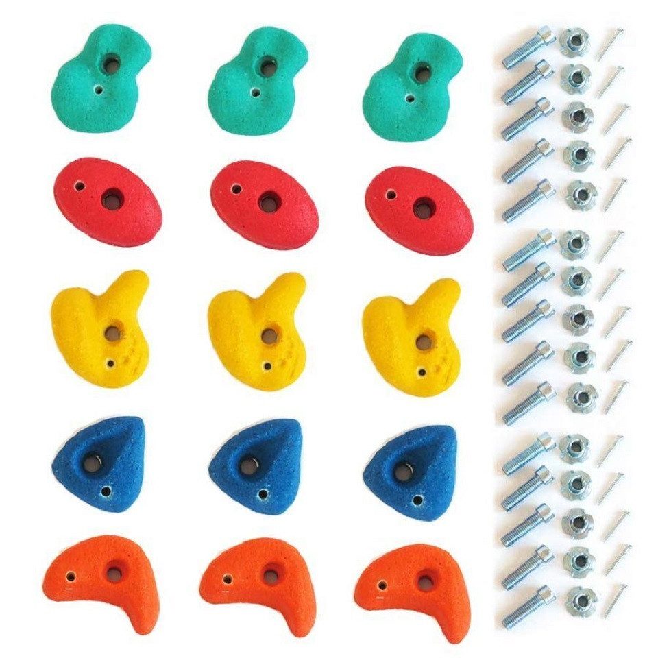 Gartenpirat Klettergriff Klettersteine für Kinder Kletterwand Spielturm Outdoor 15 Stk. klein, Polyresin-Griffe, Metallverstärkung, wetterfest, incl. Schrauben
