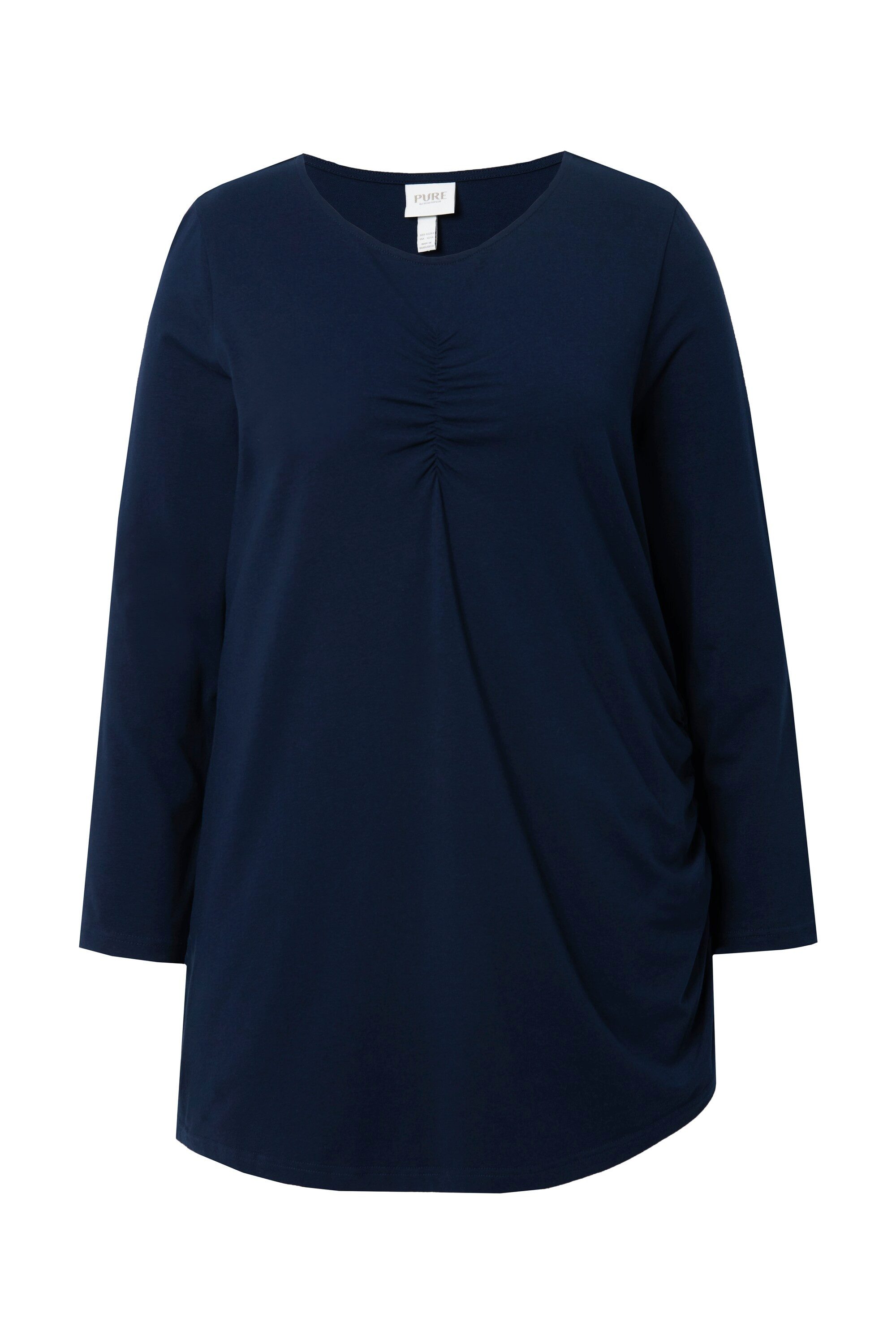 Ulla Popken Longshirt Longshirt drapiert Rundhals Langarm Biobaumwolle günstig online kaufen
