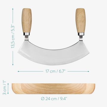 Navaris Schneidebrett Kräuterbrett mit Mezzaluna Wiegemesser - 17x13,5cm - Brett aus Holz, Holz, (1-St)