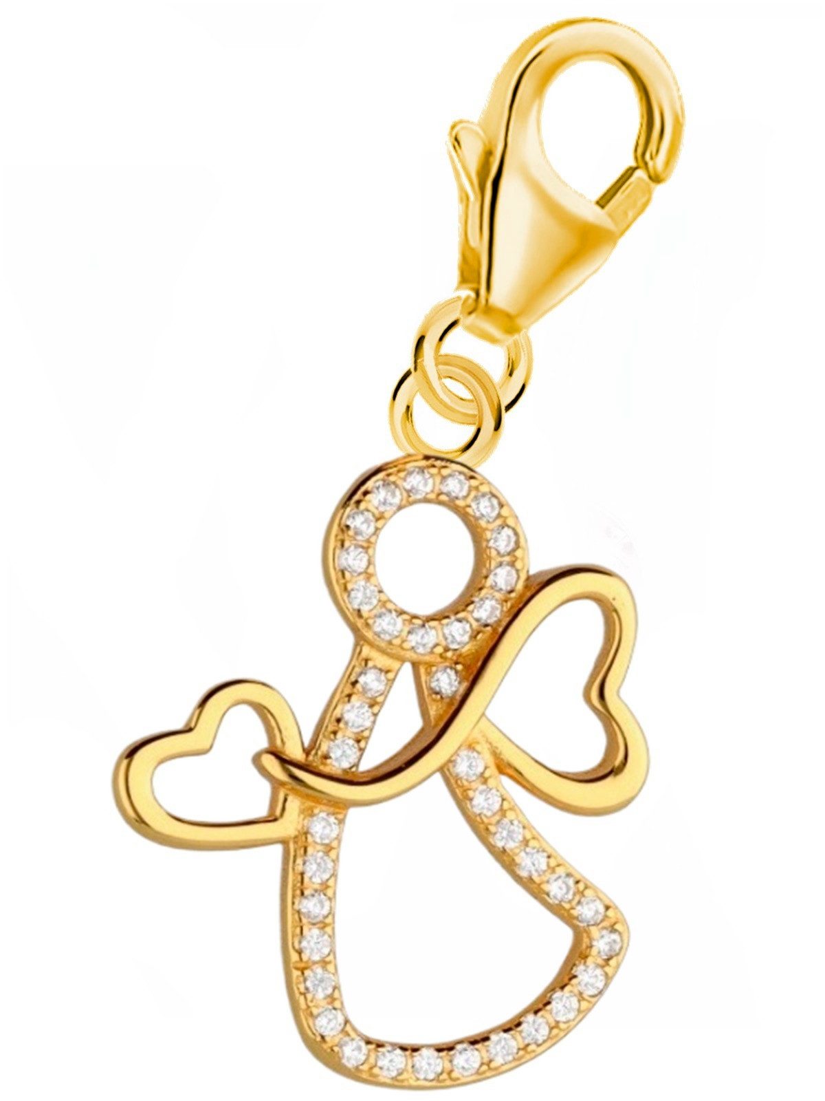Goldene Hufeisen Charm Engel Zirkonia Engel Charm 925 Sterling-Silber Anhänger für Armband, 18K Gelbgold vergoldet