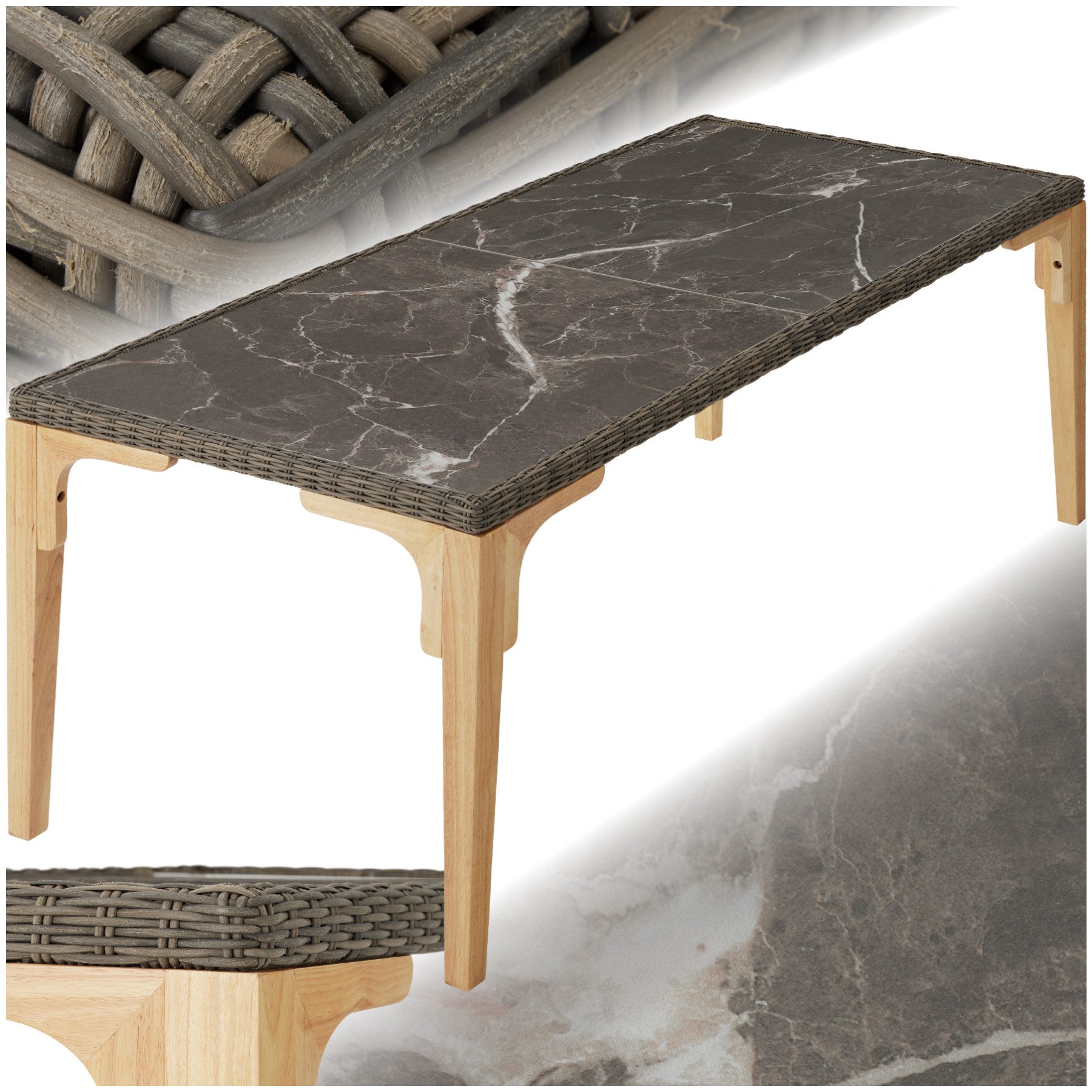 tectake Gartentisch Rattan Tisch (1-St., 1 günstig online kaufen