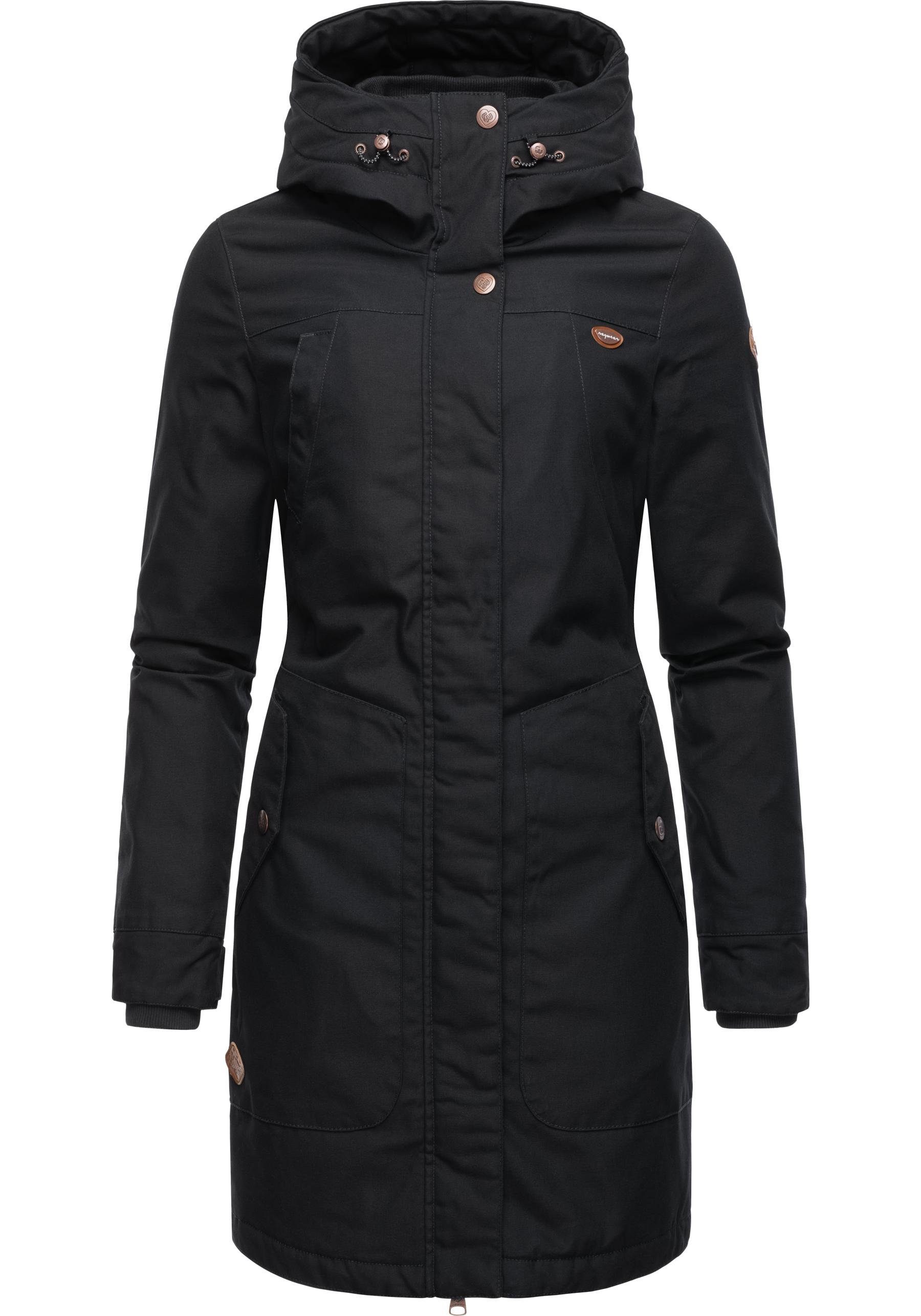 Ragwear Wintermantel Jannisa stylischer Damen Winterparka mit Kapuze black