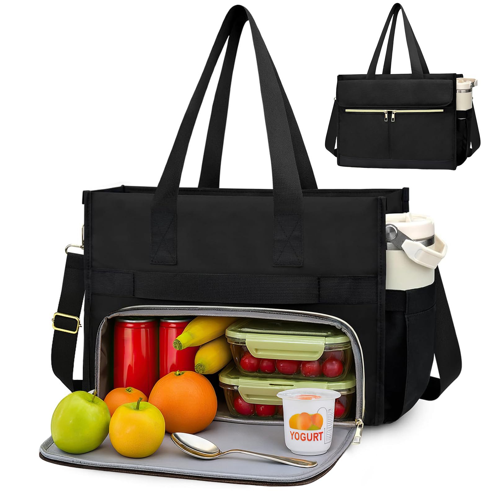 Kityhome Thermobehälter 2in1 Kühltasche Laptoptasche 15.6 Zoll isoliert wasserdicht Schwarz, Lunch-Tasche,Oxford Stoff,Isoliertes Fach,Handtasche