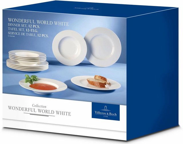 Villeroy & Boch Tafelservice »Wonderful World White« (12-tlg), Porzellan, Mikrowellengeeignet