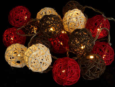 Guru-Shop LED-Lichterkette Rattan Ball LED Kugel Lampion Lichterkette -..