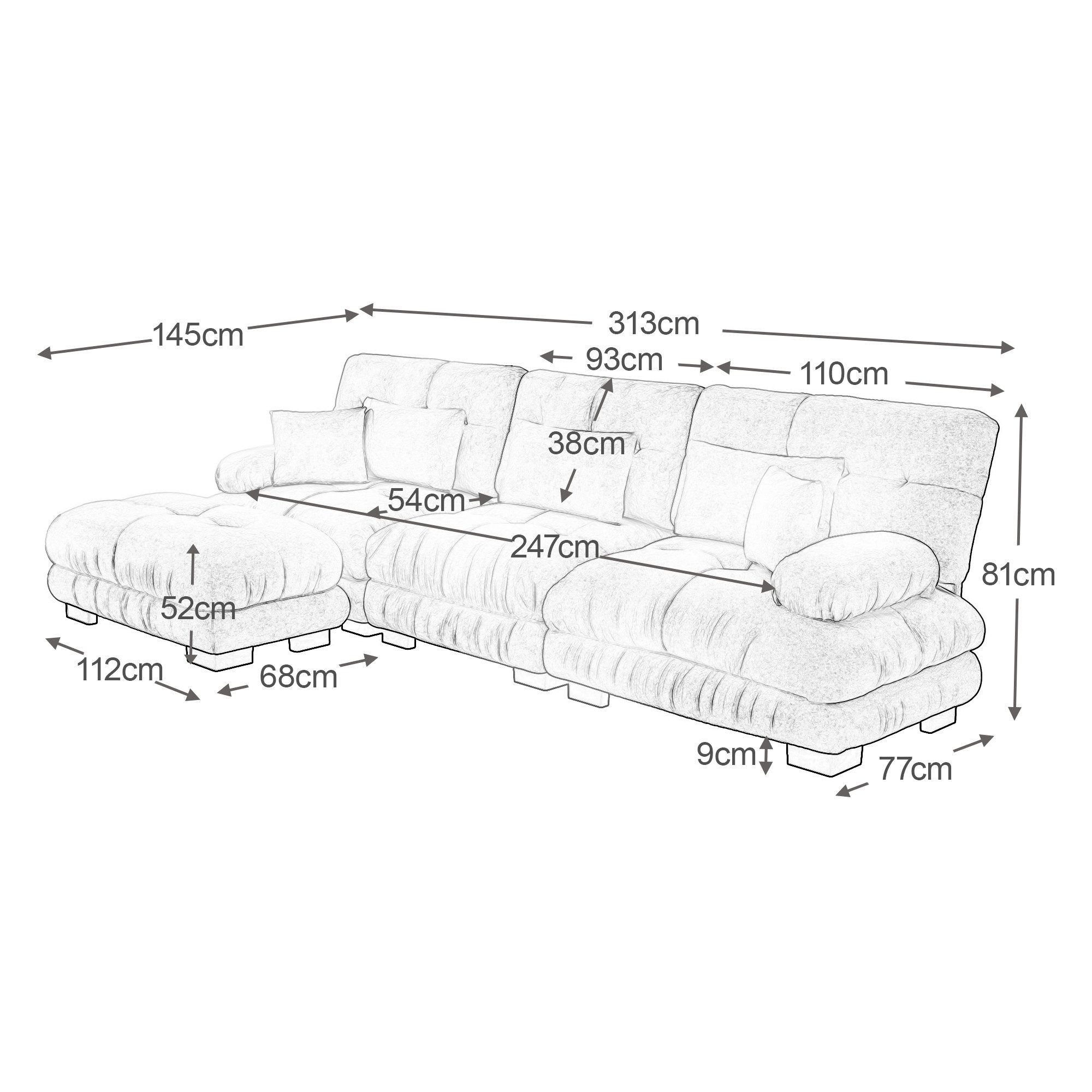Leawin Sofa Luxuriöses modulares Ecksofa im Cloud-Design mit Ottoman, Tiefe günstig online kaufen
