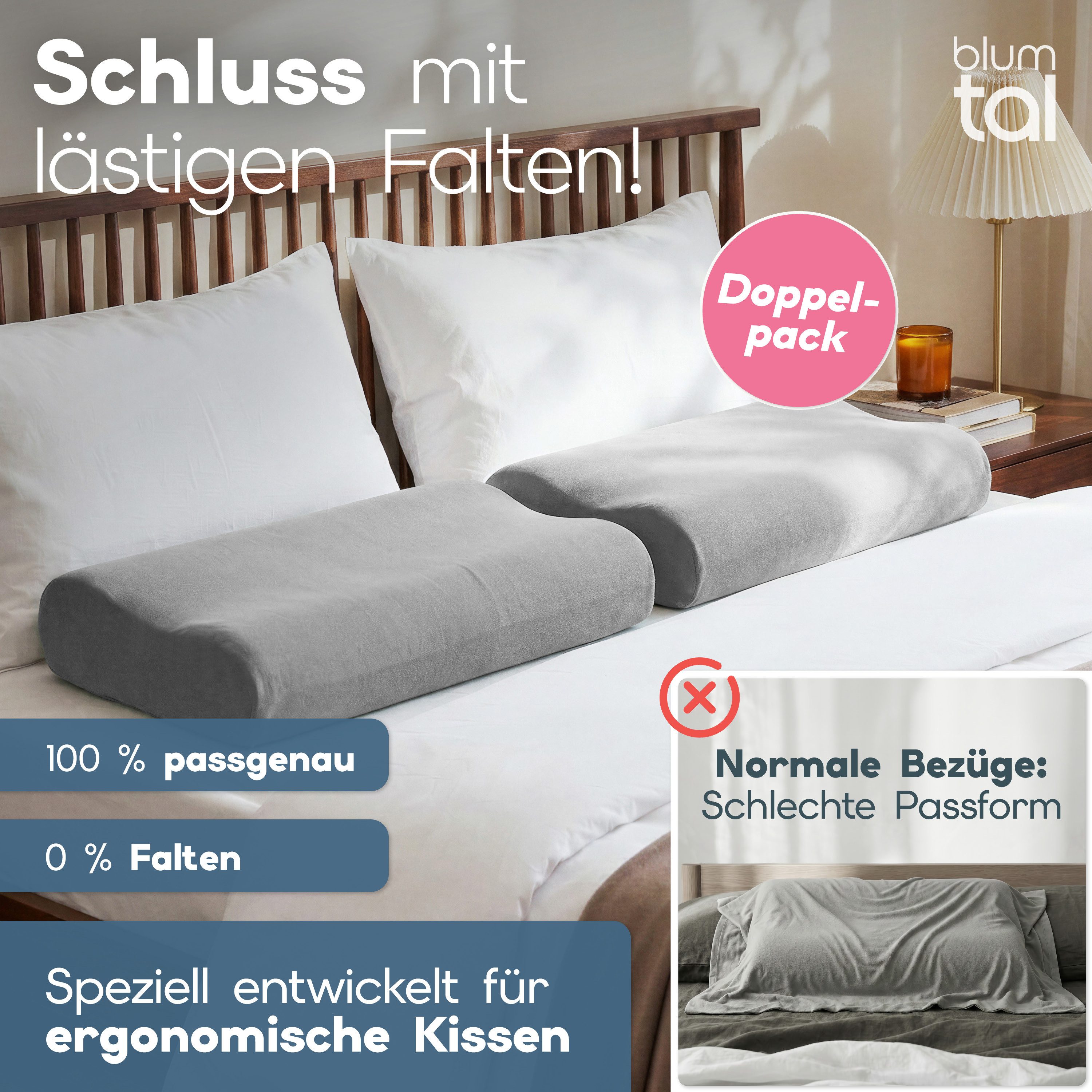 Blumtal Kissenbezug 2er Kissenbezug für Gesundheitskissen aus 95% Baumwolle + 5% Elasthan, (2 Stück), passend für 50-70 cm Breite, 30-45 cm Länge, 10-15 cm Höhe