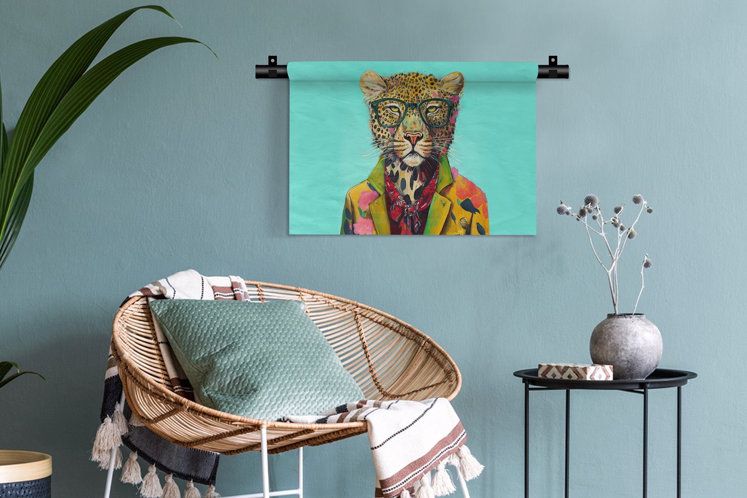 MuchoWow Wanddekoobjekt Design, Wanddeko - - Wohnzimmer, für Leopard Kleid, Tier Kinderzimmer Schlafzimmer, Schleife - Brille Wandbehang, 