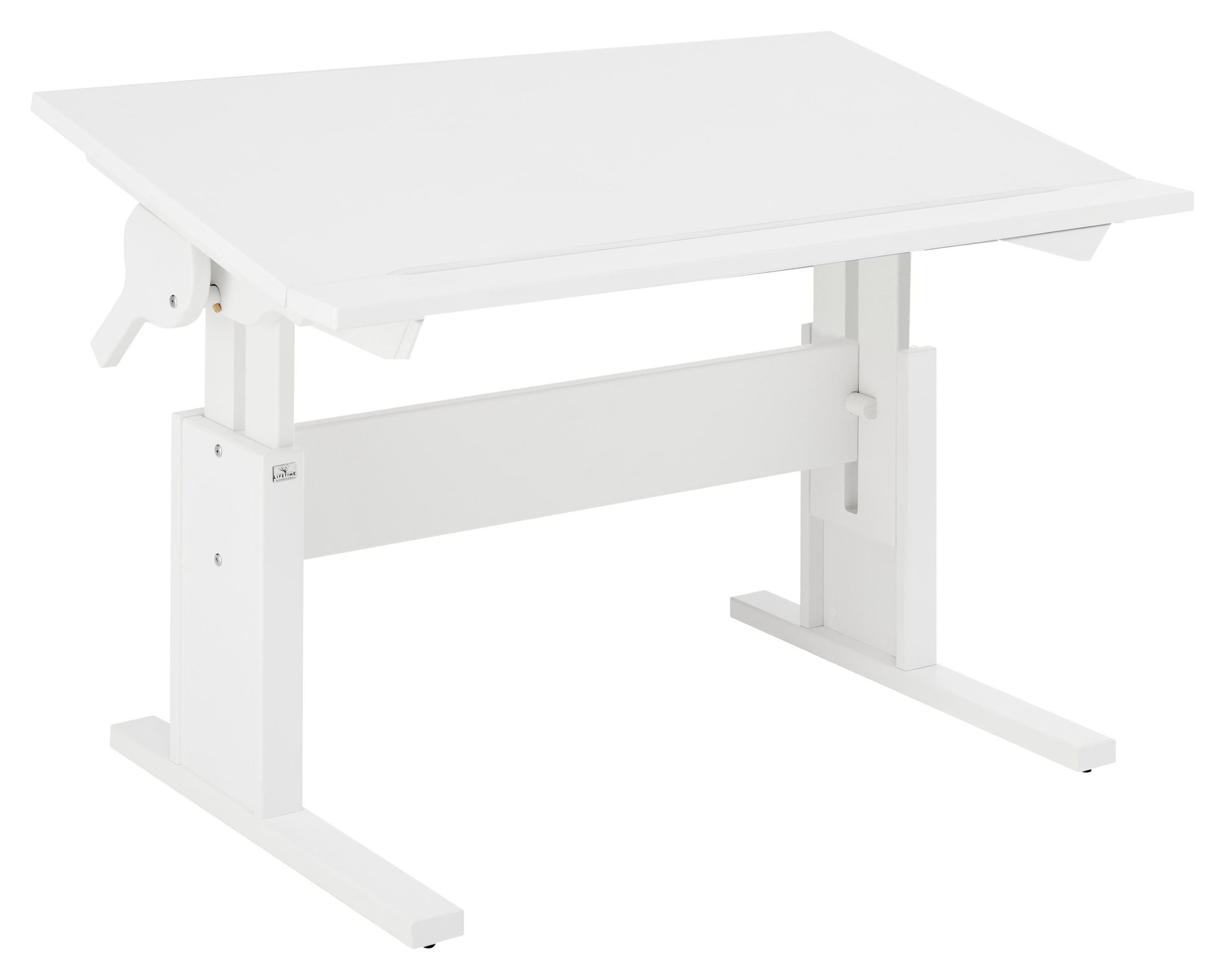 Lifetime Kidsrooms Schreibtisch höhenverstellbarer Massivholztisch Tischplatte neigbar Farbe Weiß