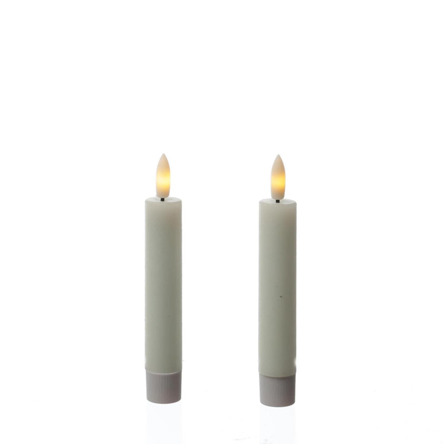 LED-Kerze LED Stabkerzen Tafelkerzen Dinner Spitzkerzen rustikal 14cm weiß 2St