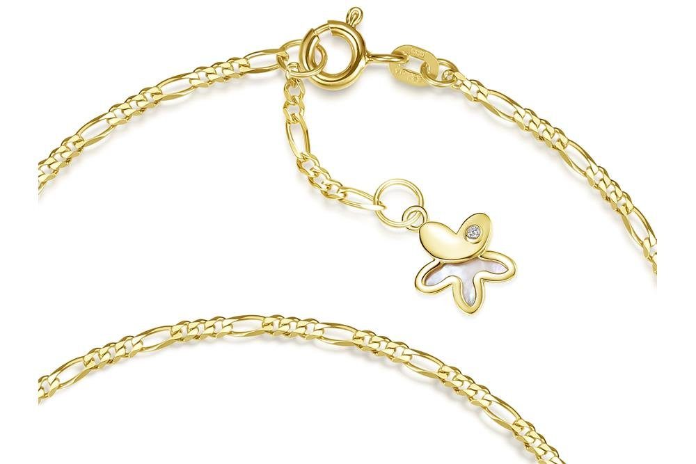 Silberkettenstore Fußkette Fußkette Figaro 2mm mit Blume - echt 585 Gold, Länge wählbar