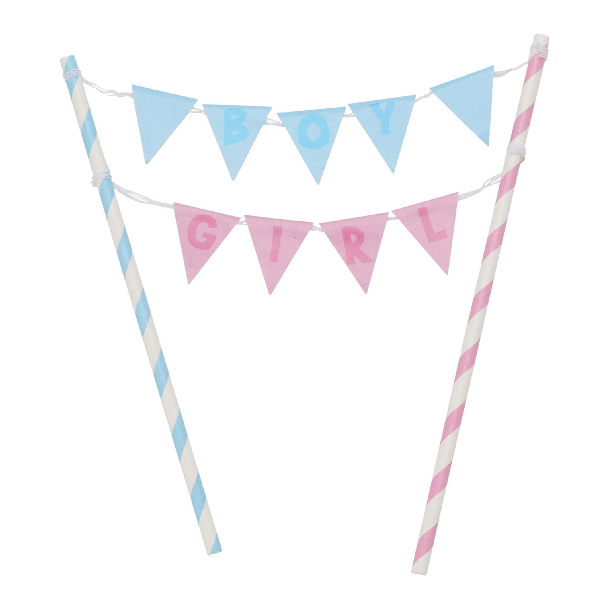 Free & Easy Топпер для торта, Cake Topper Boy or Girl 22cm 1 Stück Weiß Blau Rosa