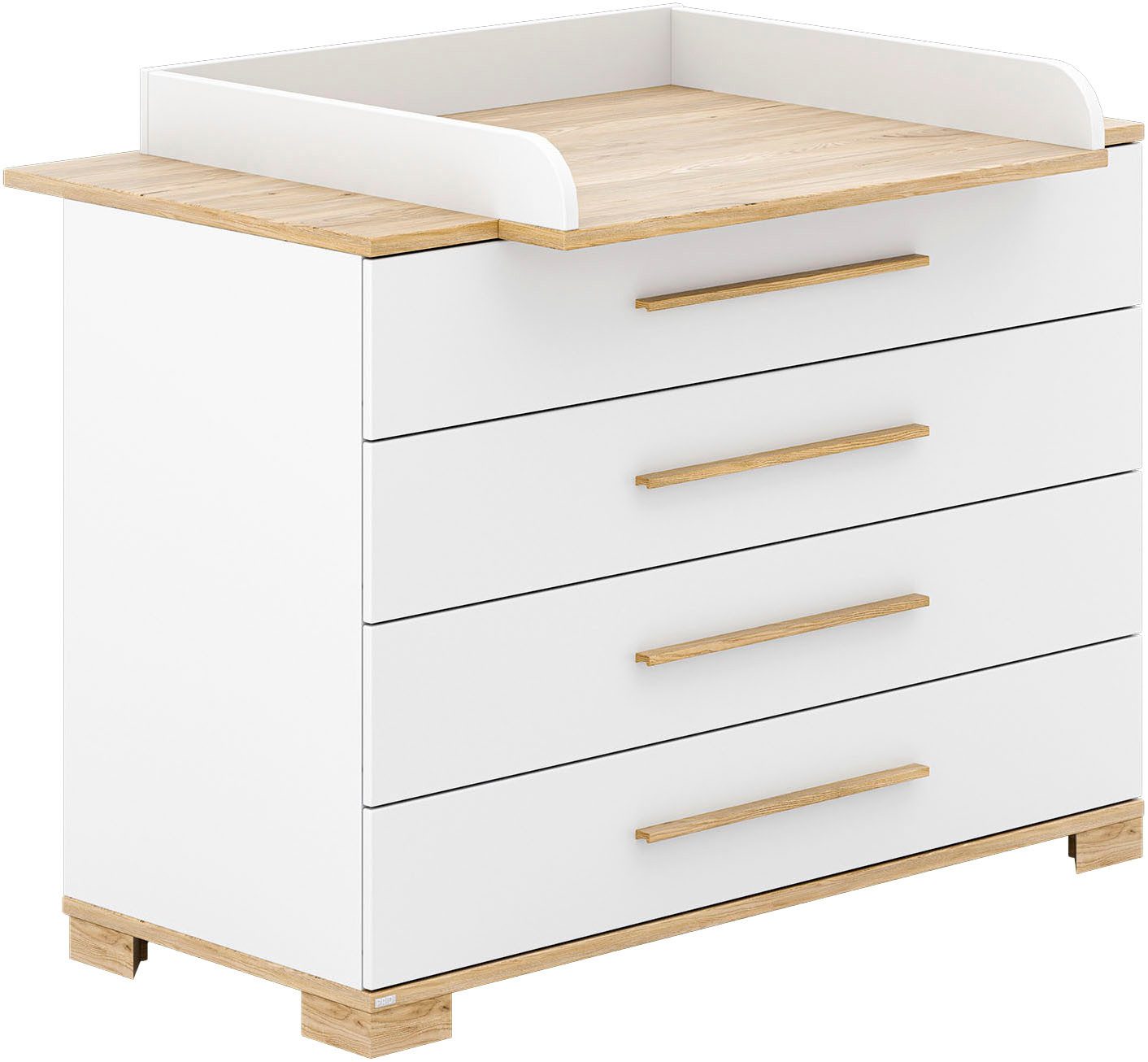 PAIDI Wickelkommode YOLANDA in Weiß mit Eiche-Dekor, inkl. Wickelaufsatz, Spar-Set, 4 Schubladen mit Soft-Close, 127 cm Breite, hochwertiger Wickeltisch
