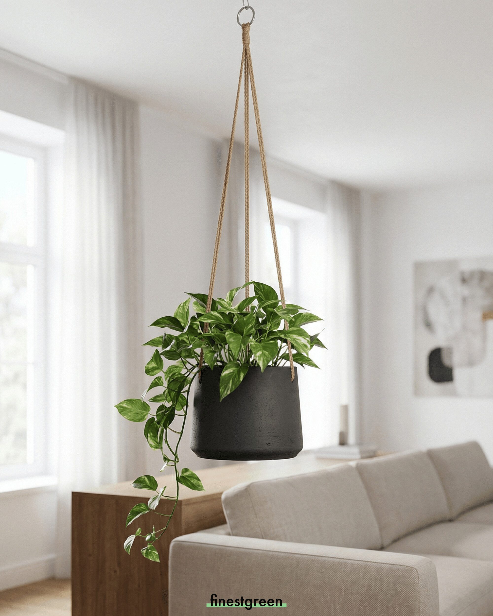 finestgreen Blumenampel Hängepflanztopf Patt, Fiberclay Blumenampel in Beton-Optik für Innen & Außen