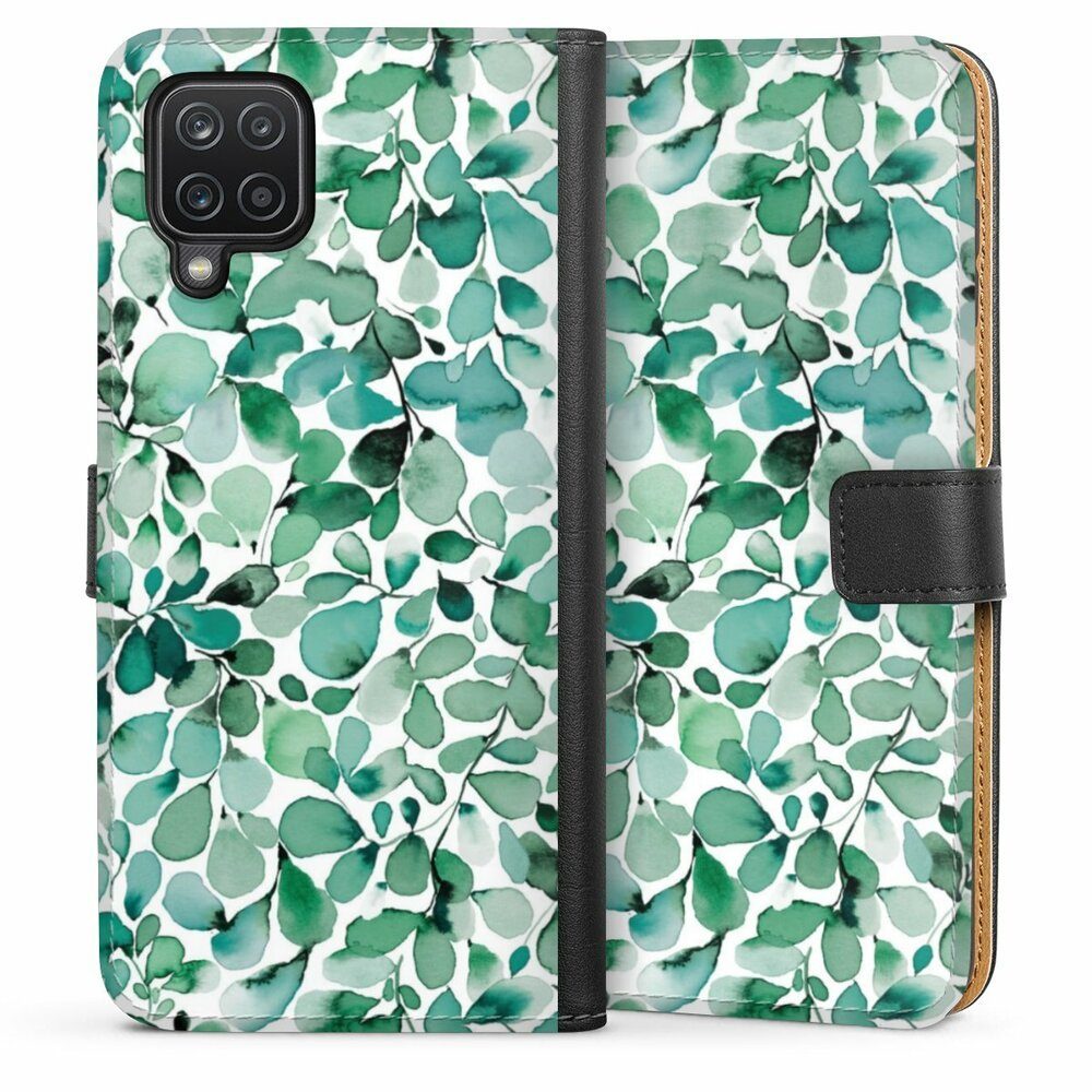 DeinDesign Handyhülle Pastell Wasserfarbe Blätter Watercolor Pattern Leaffy Leaves, Samsung Galaxy A12 Hülle Handy Flip Case Wallet Cover