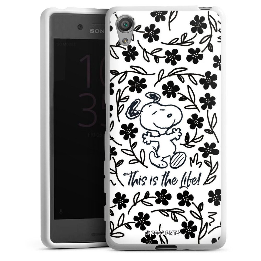 DeinDesign Handyhülle Peanuts Blumen Snoopy Snoopy Black and White This Is The Life, Sony Xperia X Silikon Hülle Bumper Case Handy Schutzhülle