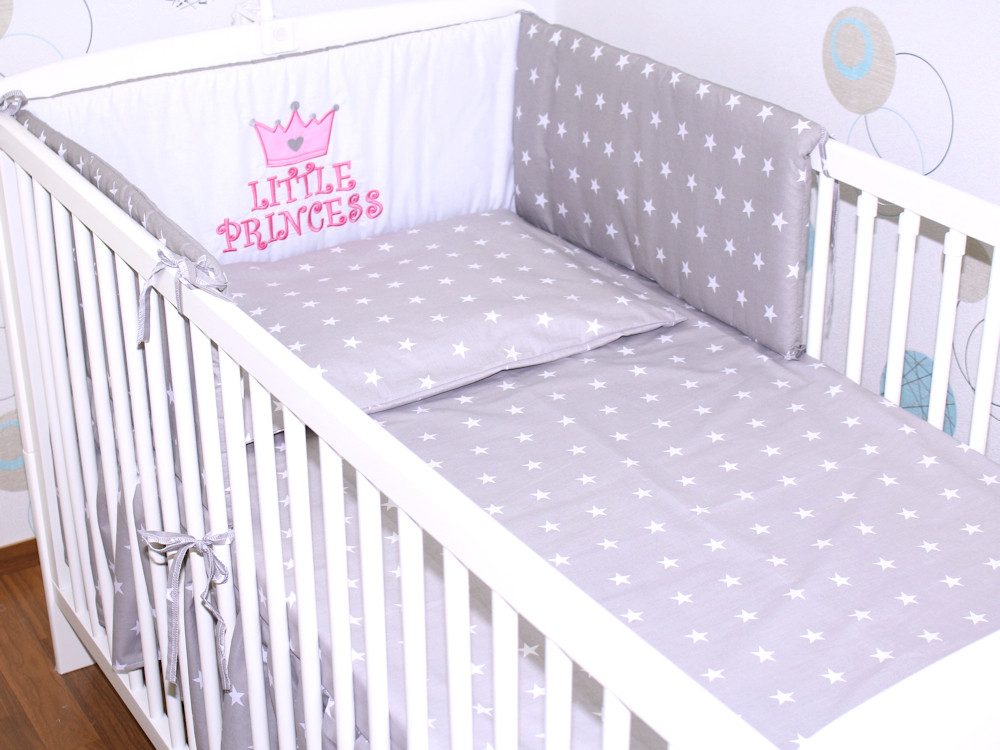 Primawela Babybettwäsche Baby Bettset -5-6 teiliges Set mit Vollstoff Himmel Nestchen- PRINCESS, 6 teilig