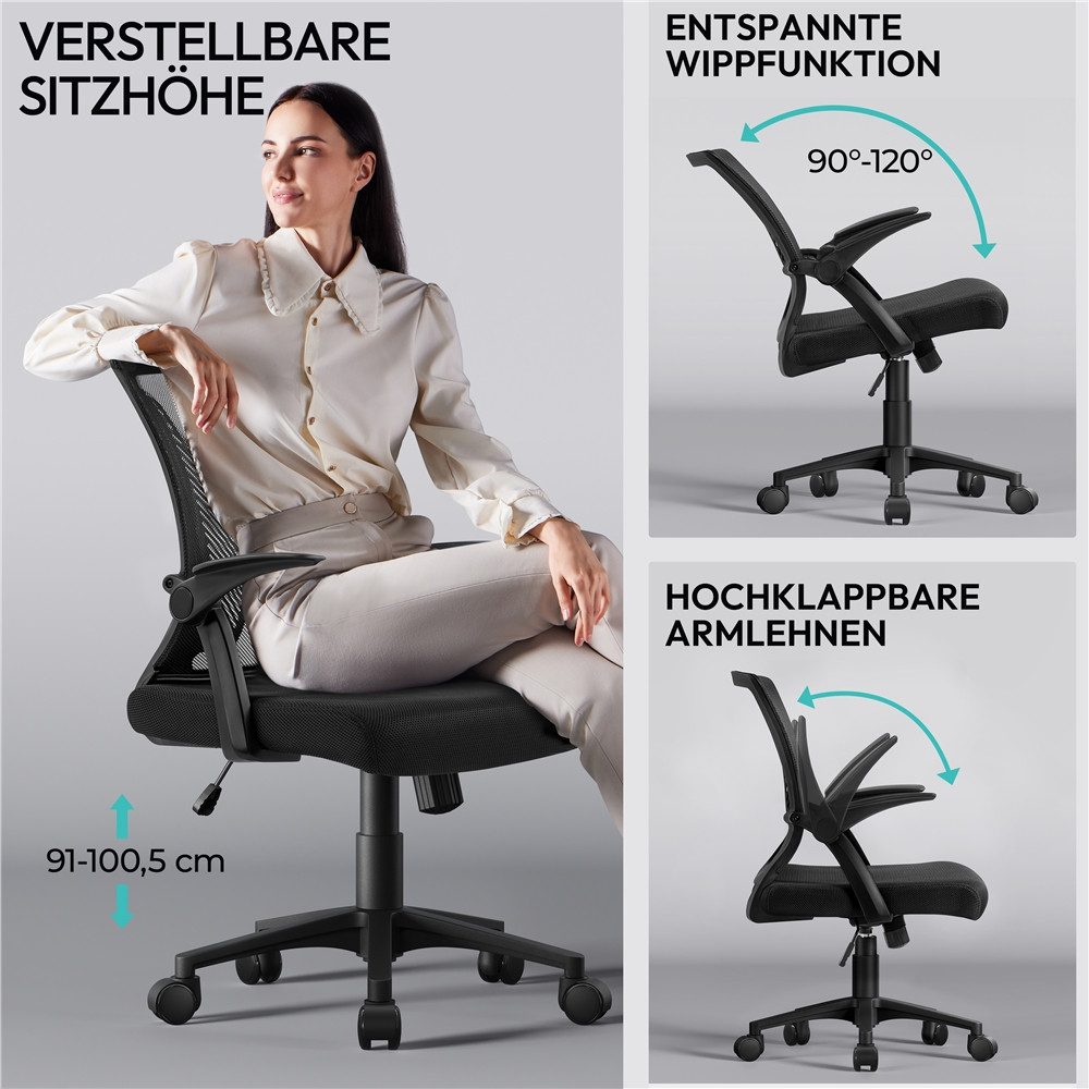 Yaheetech Bürostuhl aus Mesh-Gewebe Höhenverstellbarer Schreibtischstuhl, Ergonomischer Drehstuhl Arbeitsstuhl mit Hochklappbaren Armlehnen – Bild 5 von 5