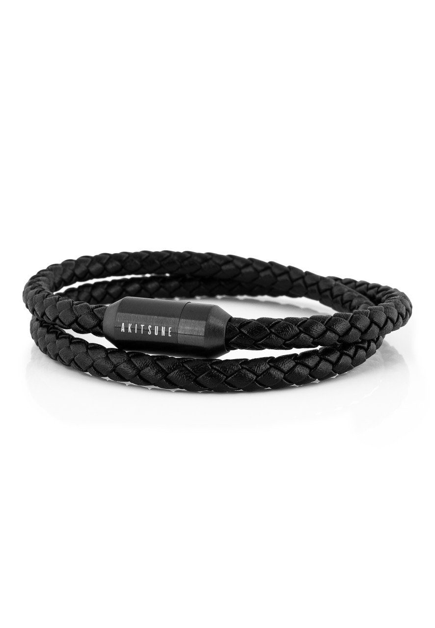 Akitsune Lederarmband Suprema Lederarmband Mattschwarz - Schwarz 19 cm