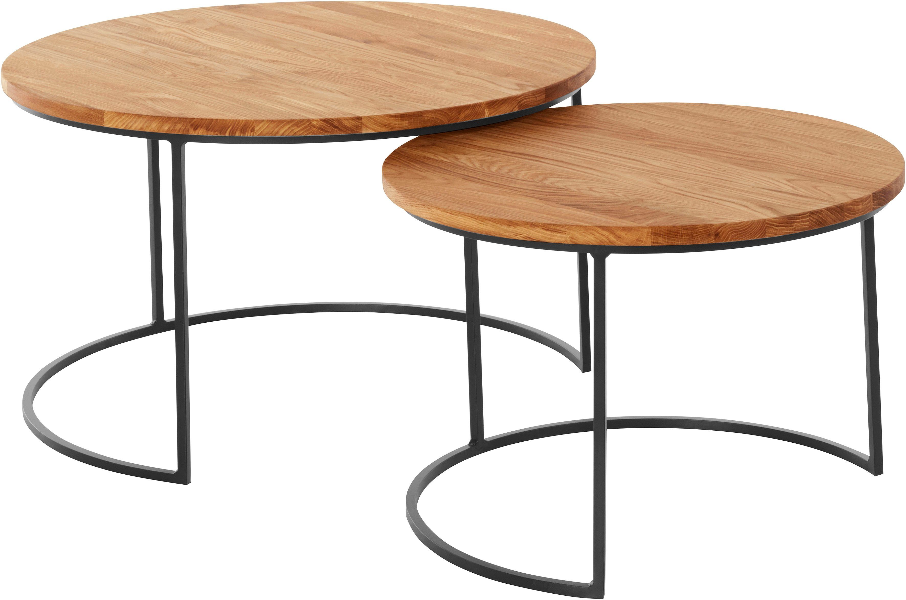 andas Couchtisch Caprinus (Maße (B/T/H): 75/75/39 und 58/58/39 cm), aus Eichenholz, FSC® zertifiziert, 2er-Set, stabiles Metallgestell
