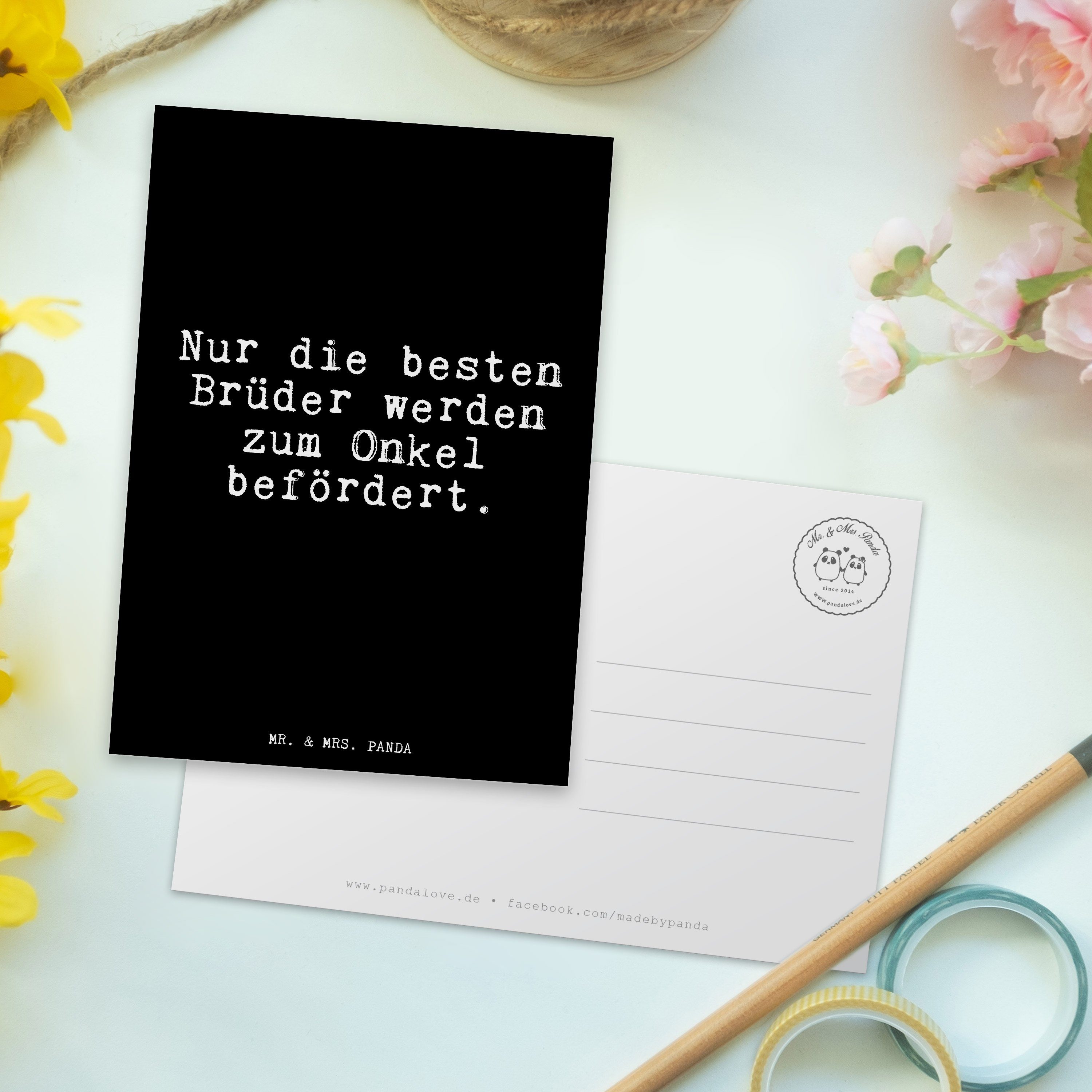 & Schwarz Ansichtskarte Mrs. Geschenk, - Nur Brüder... Mr. - Panda Postkarte besten Geburt, die