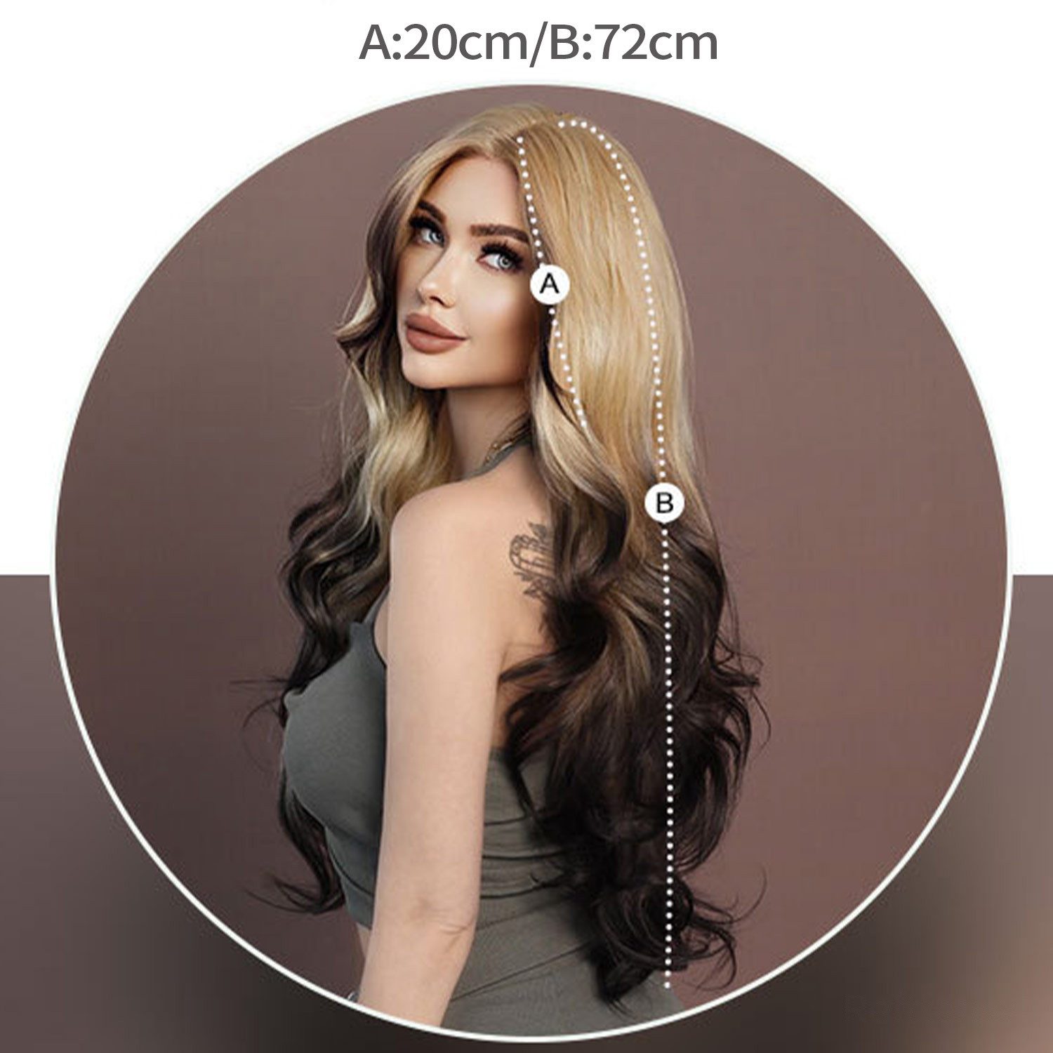 Refttenw Kunsthaarperücke Lange Lockige Damen Perücke Blond Ombre Dunkelbruan, Natürliche Synthetische Haare 72cm