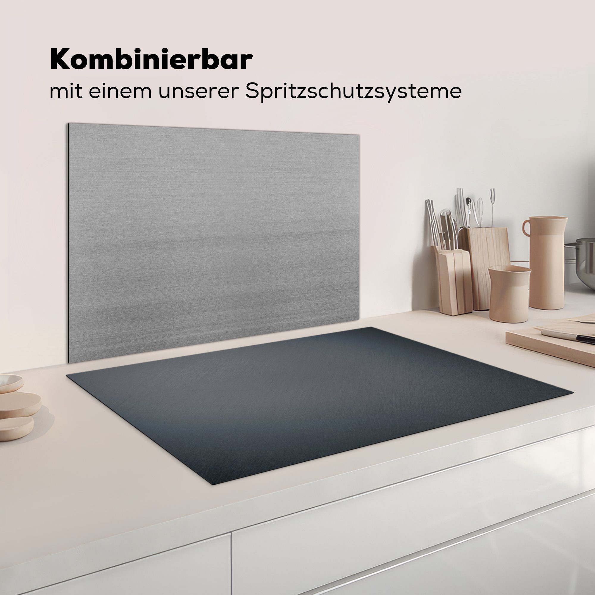 MuchoWow für Schwarz Grau tlg), - Vinyl, Weiß, Induktionskochfeld die (1 küche, 81x52 Metallic-Druck Herdblende-/Abdeckplatte Schutz - - cm, Ceranfeldabdeckung