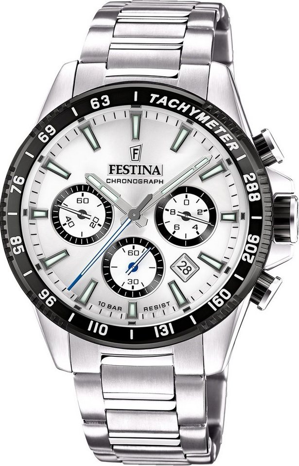 Festina Quarzuhr Festina Herrenuhr Timeless Chronograph, Herren Armbanduhr  rund, Edelstahlarmband silber, Elegant, Boden verschraubt