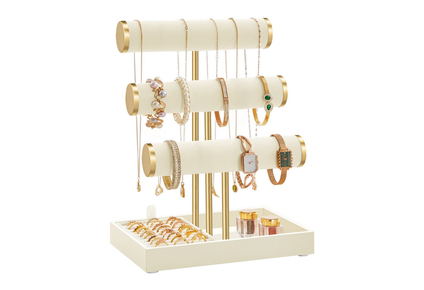 SONGMICS Schmuckständer Schmuck Organizer Halter mit 3 Ebenen, für Armbänder Halsketten Uhren Ringe, Schminktisch Deko