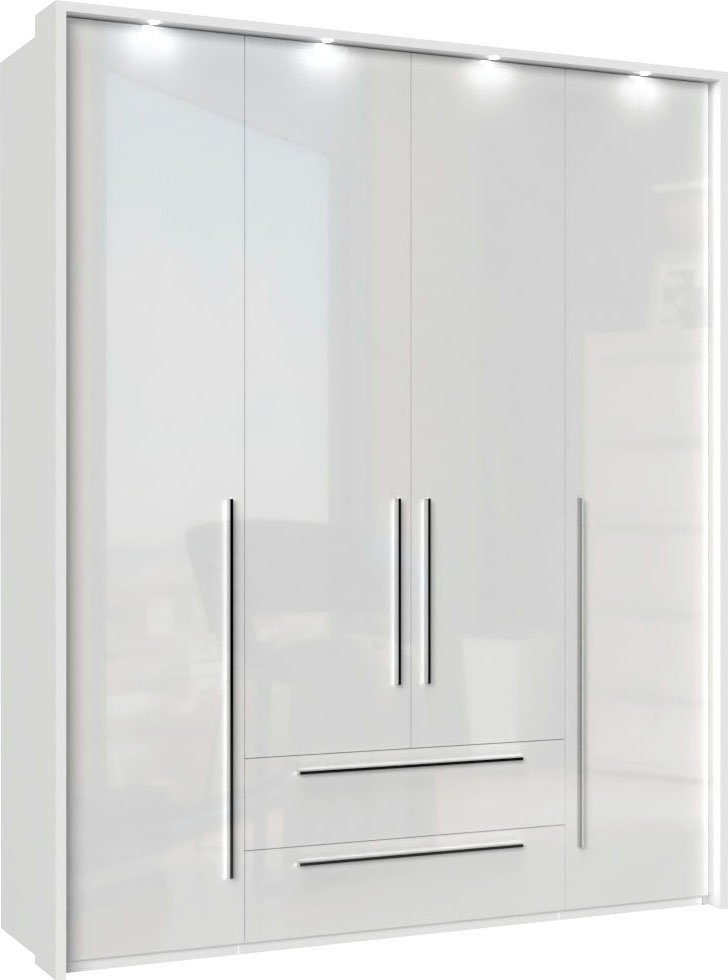 OTTO home Drehtürenschrank Piano, inklusive Rahmen und Beleuchtung, soft-close-Funktion (viele Breiten zur Auswahl, 226cm hoch, mit jeweils 2 Schubladen) beige oder weiß, UV lackiert, Hochglanzfronten, FSC-zertifiziert
