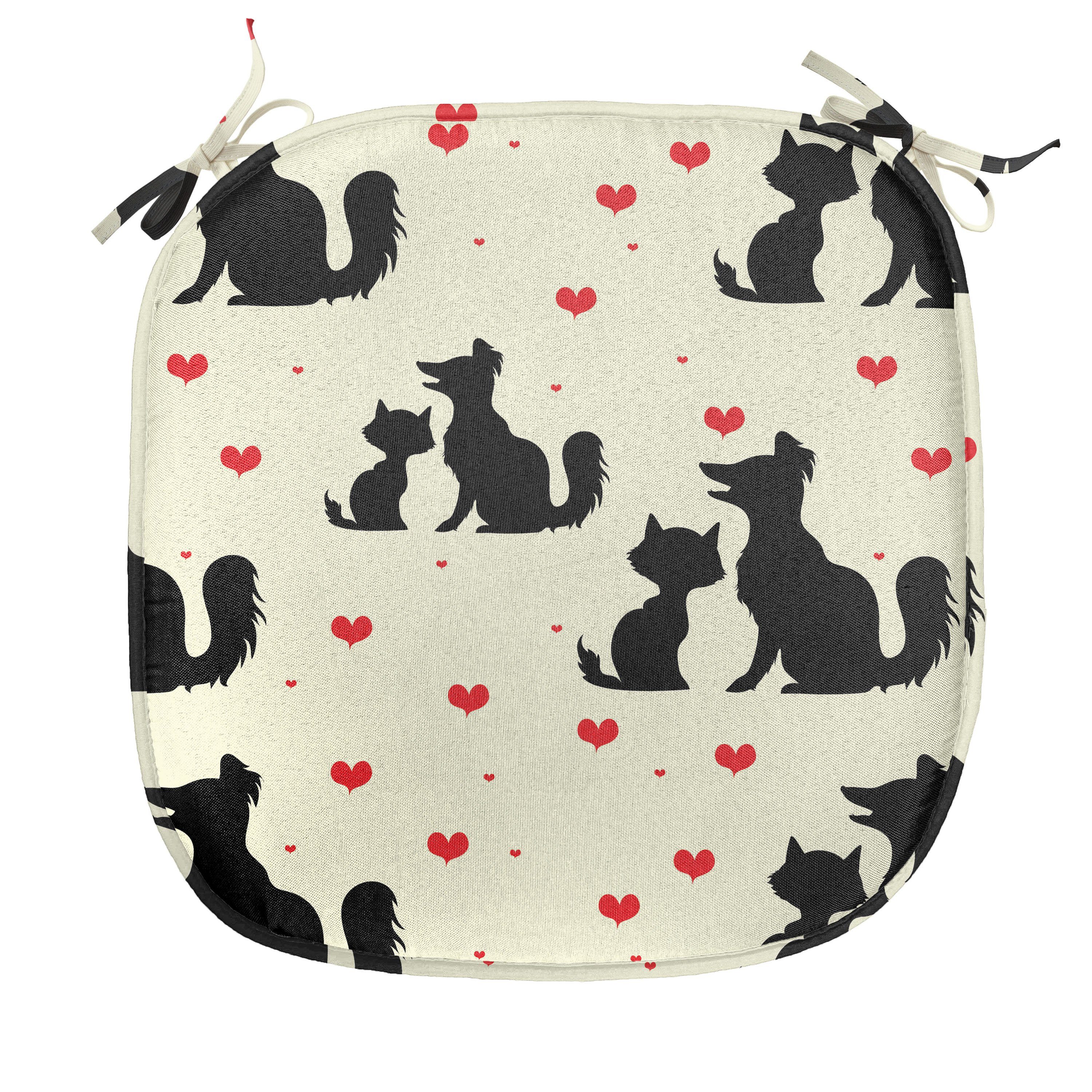 Abakuhaus Stuhlkissen Dekoratives wasserfestes Kissen mit Riemen für Küchensitze, Rot und Schwarz Hund Katze Haustier Liebe