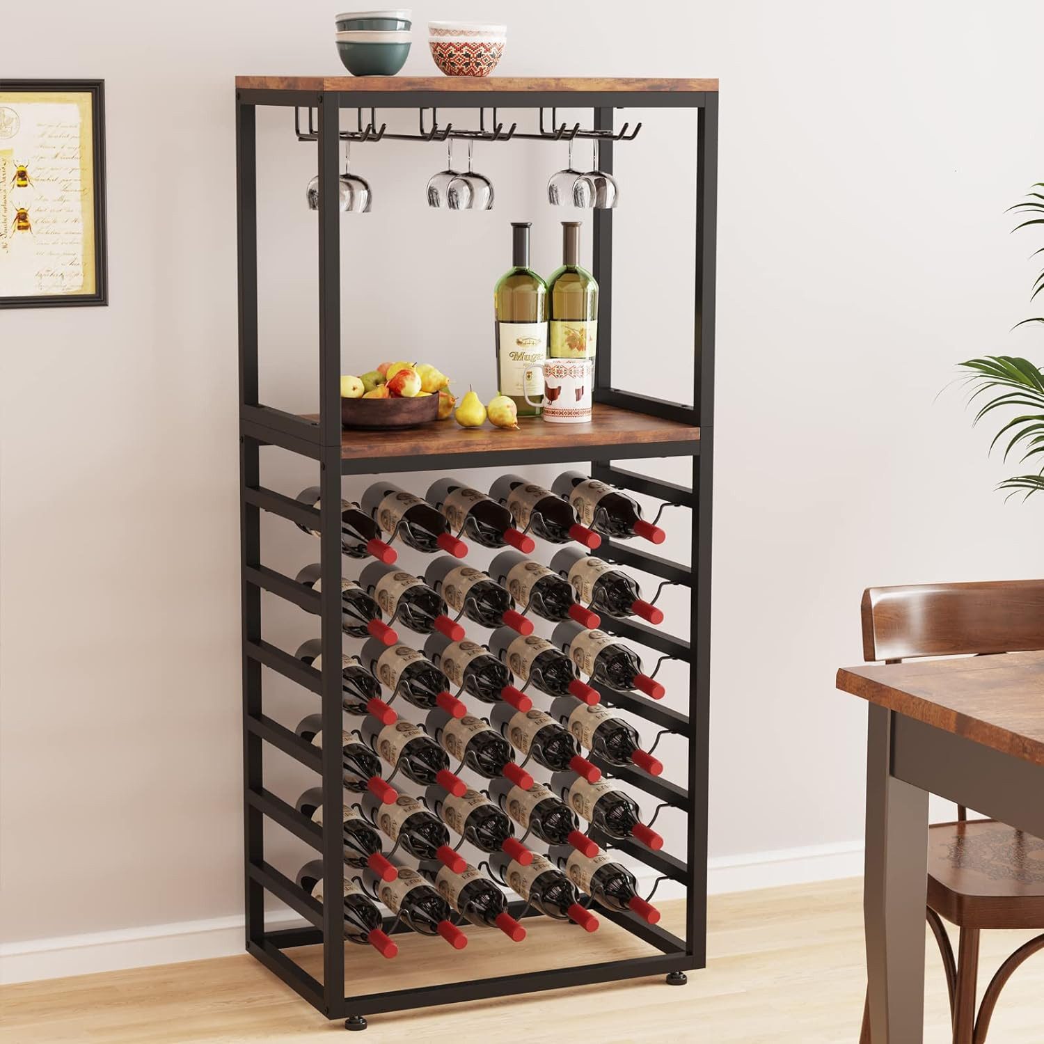 YOLEO Weinregal 6 Etagen Flaschenregal für 30 Flaschen mit Glashalter und T günstig online kaufen