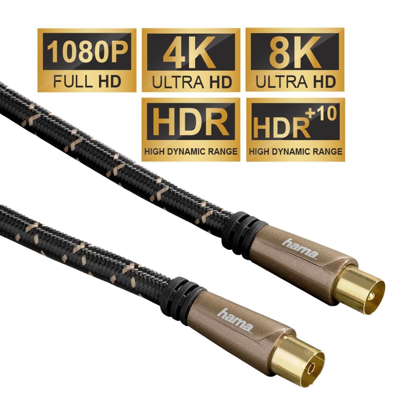 Hama HQ 5m Antennen-Kabel 120db Koaxial-Kabel Braun Video-Kabel, Koaxial,  Koaxial (500 cm), Koax-Kabel Full HD TV 8K 4K UHD HD+ HDR 120 db  Ferrit-Filter