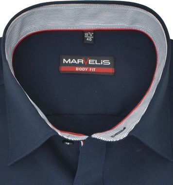 MARVELIS Businesshemd Businesshemd - Body Fit - Langarm - Einfarbig - Marine