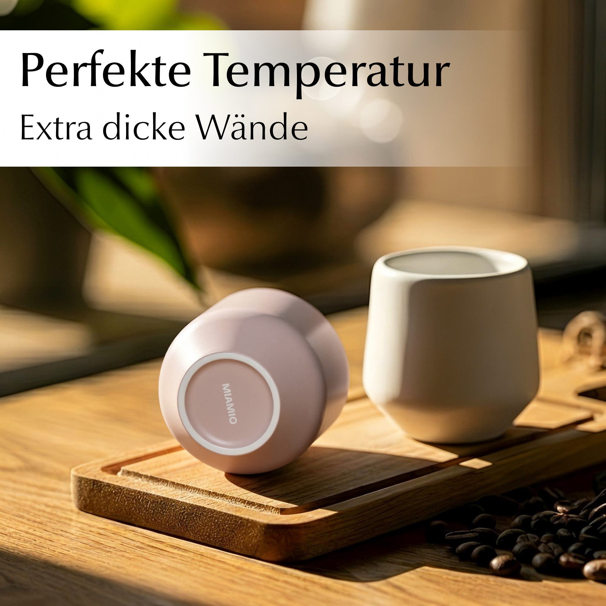 MiaMio Espressotasse Luxe ohne Henkel, 90 ml, Cream Rose Rosa, 4-tlg., Keramik, Ristretto & Doppio, dickwandig, modern – Bild 5 von 5