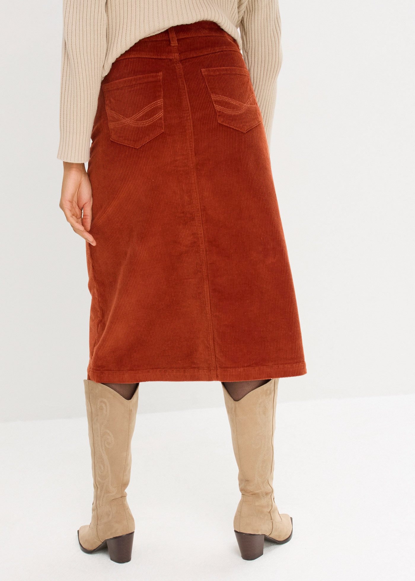 bonprix Cordrock mit durchgehender Knopfleiste, Taschen vorn und hinten, A- günstig online kaufen